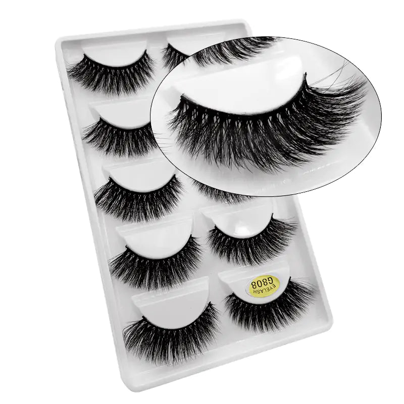 Dramatic 3D mink eyelashes from Skin Deep Beauty&More, featuring a set of five pairs of long, voluminous false lashes for a glamorous eye look.