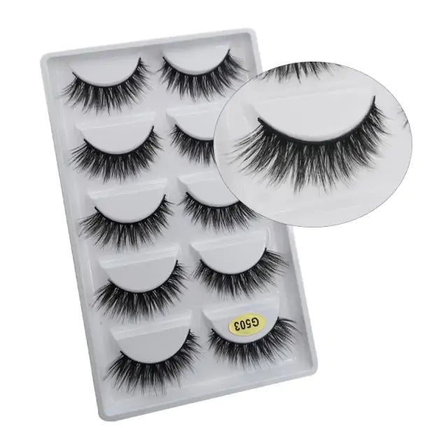 Glamorous 3D mink eyelashes in a tray, perfect for enhancing eye makeup at Skin Deep Beauty&More.