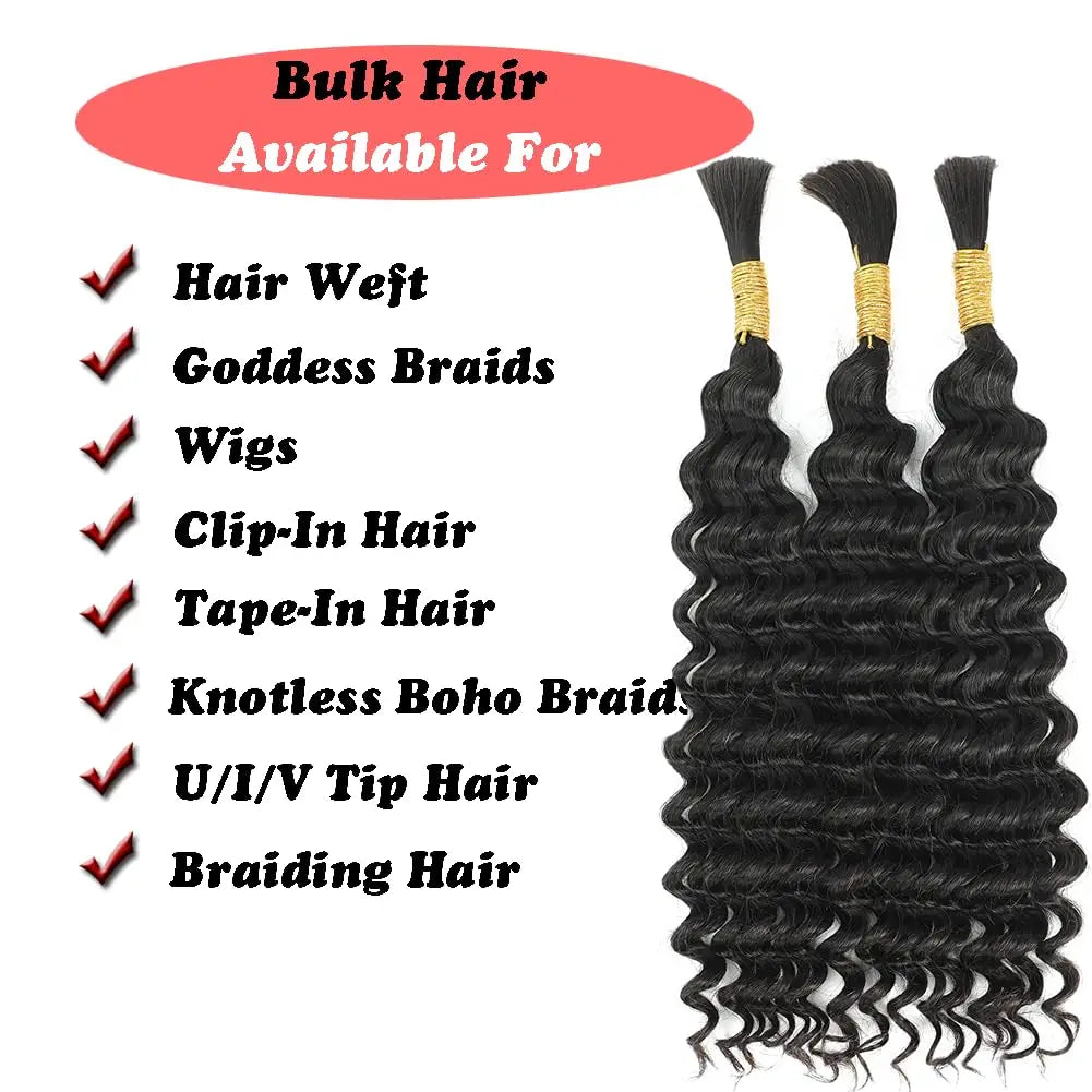 Braiding Hair Human Bulk Hair Deep Wave Bulk Human Braiding Hair for Braids Hair No Weft Deep Wave Human Hair Extension 50-80cm