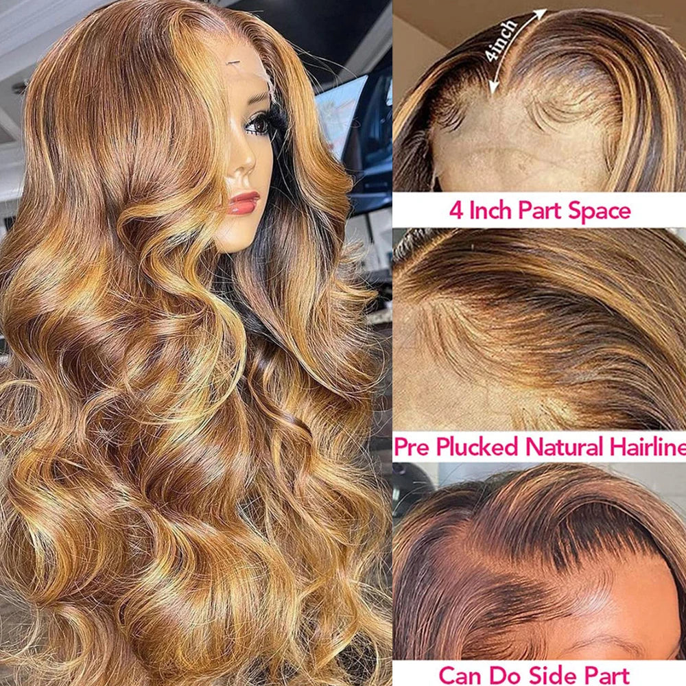 30 34 Inch HD Ombre Highlight Wigs Body Wave Lace Frontal Wigs Honey Blonde Body Wave Human Hair Wigs 13x4 13x6 Lace Front Wigs