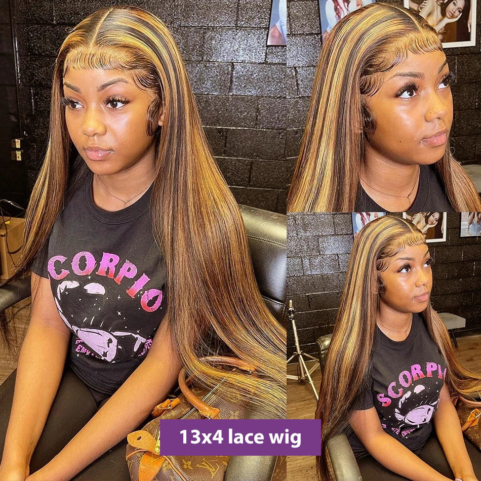 Premium 13x4 HD Lace Frontal Wig 4/27# Highlights Blonde Colored Human Hair Wigs Brazilian Straight Lace Front Human Hair Wigs