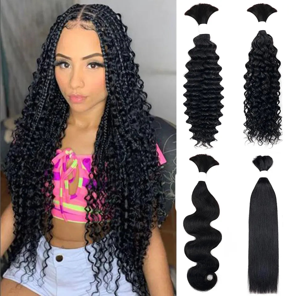 Braiding Hair Human Bulk Hair Deep Wave Bulk Human Braiding Hair for Braids Hair No Weft Deep Wave Human Hair Extension 50-80cm