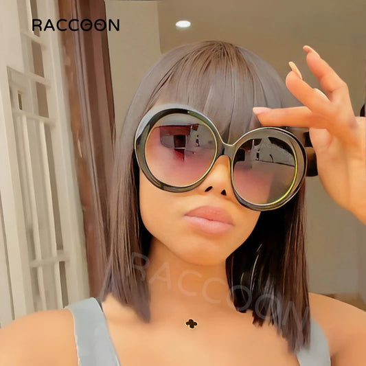 Vintage Big round Sunglasses Women Brown Gradient Oversized Sun Glasses Female Fashion Luxury Brand Designer Mirror Clear Shades