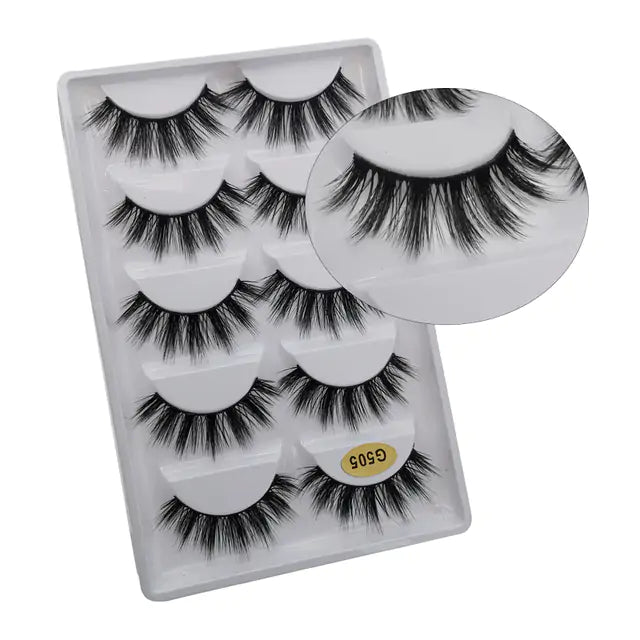 Dramatic false eyelashes set on a white background. Six pairs of luxurious 3D mink-like lashes in a variety of styles and lengths for an eye-catching, glamorous look. Offered by Skin Deep Beauty&More.